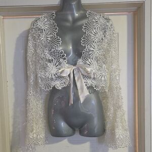 Ivory Lace Tie-Front Bolero Shrug - Women Intimates & Sleepwear